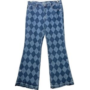 No Boundaries Y2K Argyle Print Straight Leg Jeans Women’s XL Raw Hem Whiskered